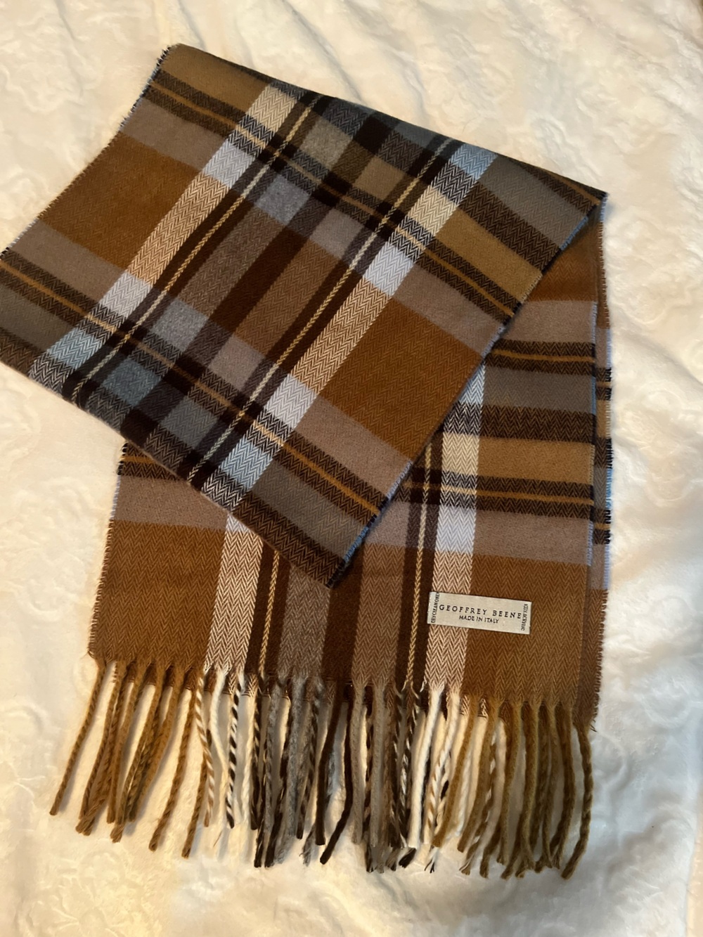 Geoffrey Beene  Brown Plaid Wool Scarf